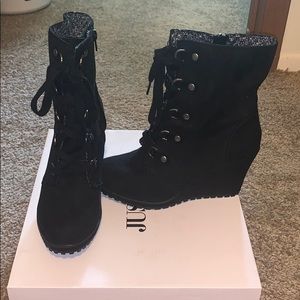 Suede black wedged booties